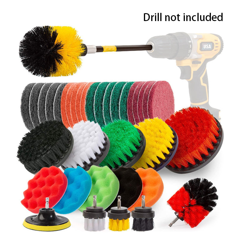 Drill Brush, Power Scrubber Cleaning Brush Extended Long Attachment Set All Purpose Drill Scrub Brushes Car Polishing Pad Kit (Not Included Drill)
