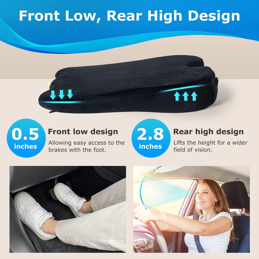 Wedge Seat Cushion for Car Seat Driver/Passenger- Wedge Car Seat Cushions for Driving Improve Vision/Posture - Memory Foam Chair Cushion/Car Seat Cushion for Hip Pain (Velvet Cover,Black)