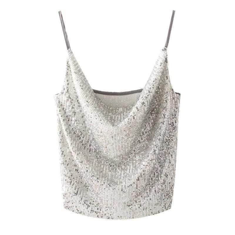 shiny sequin cropped tank top