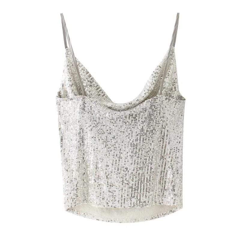 shiny sequin cropped tank top