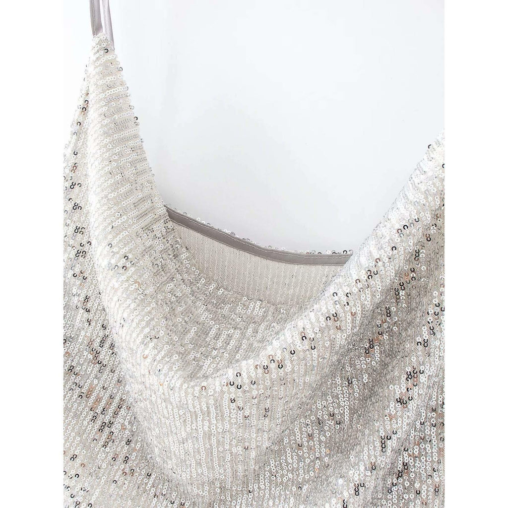 shiny sequin cropped tank top