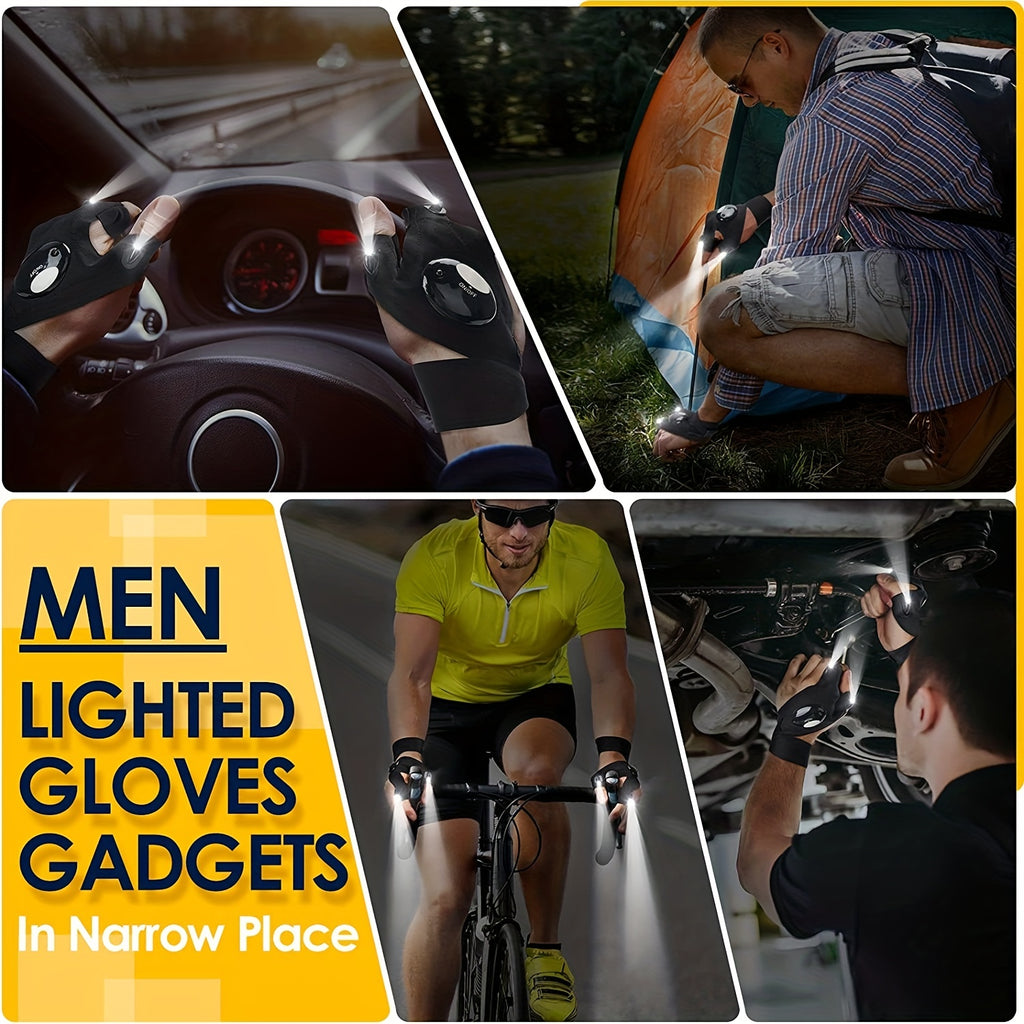LED Flashlight Gloves-CR2016 Battery Powered (Battery Not Included), Gifts For Dad Boyfriend, Gadget Hands-Lights For Camping Fishing Repairing