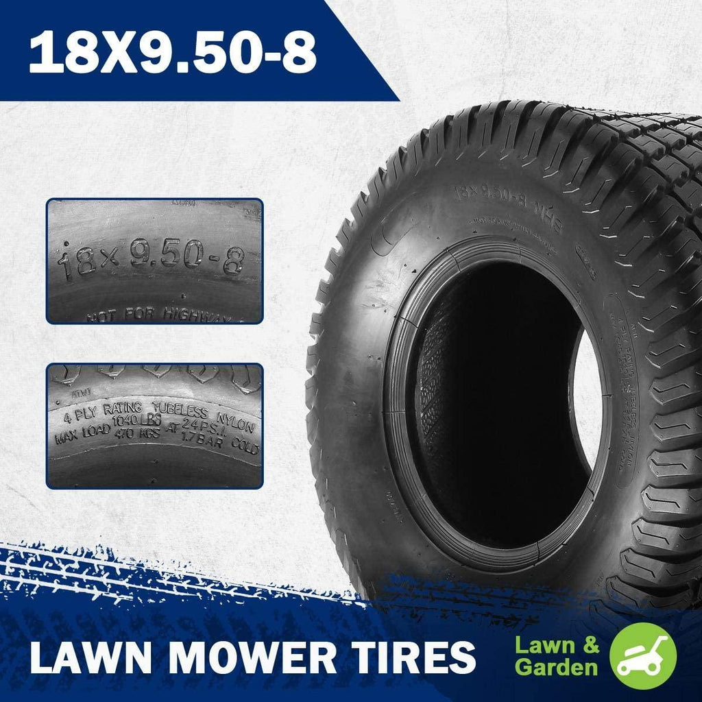 MaxAuto Set of 2 18x9.50-8 18/9.50-8 Lawn & Garden Mower Tractor Turf Tires 4PR