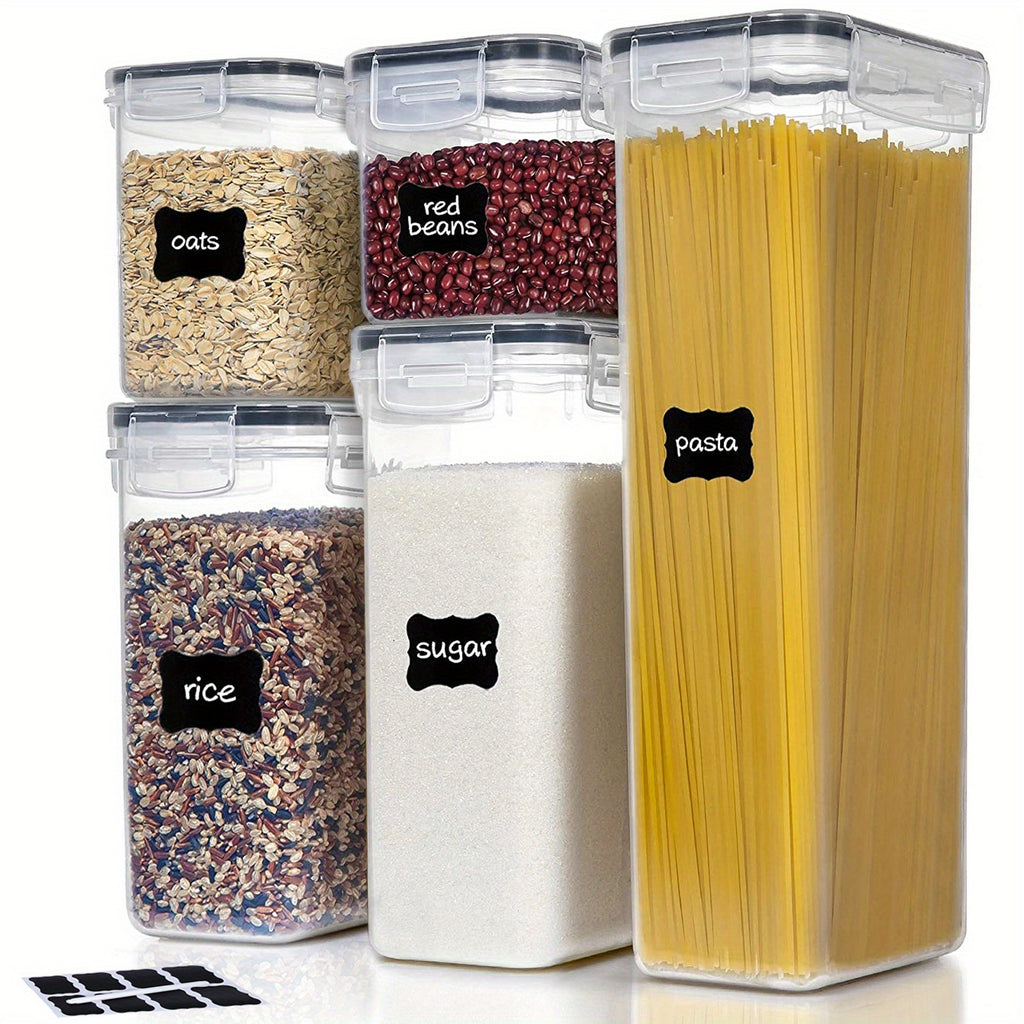 5pcs Airtight Food StoraContainers Set With Lids, BPA Plastic Dry Food Canisters For Kitchen Pantry Organization, Dishwasher Safe, With Labels
