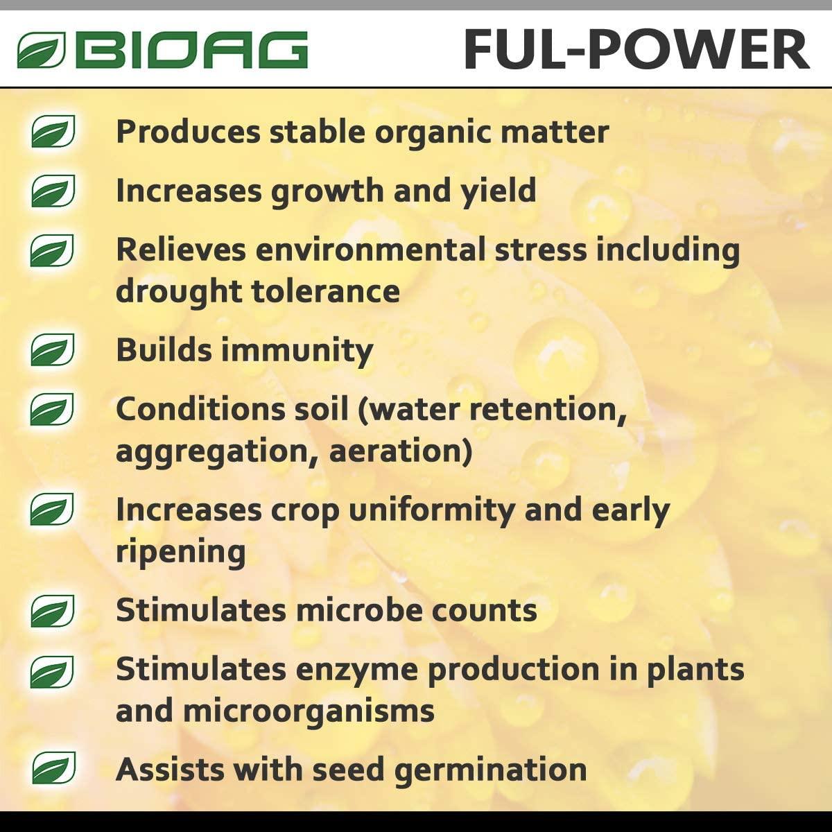 BIOAG Ful-Power Liquid Organic Humic Acid Amendment - Ful-Power Increases Yield in Hydroponics, Soil, Soilless Media - Plant Nutrient (2.5 gal)