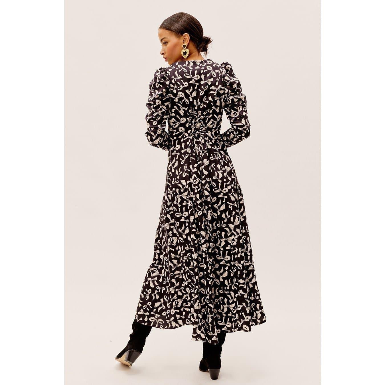 bow printed maxi dress