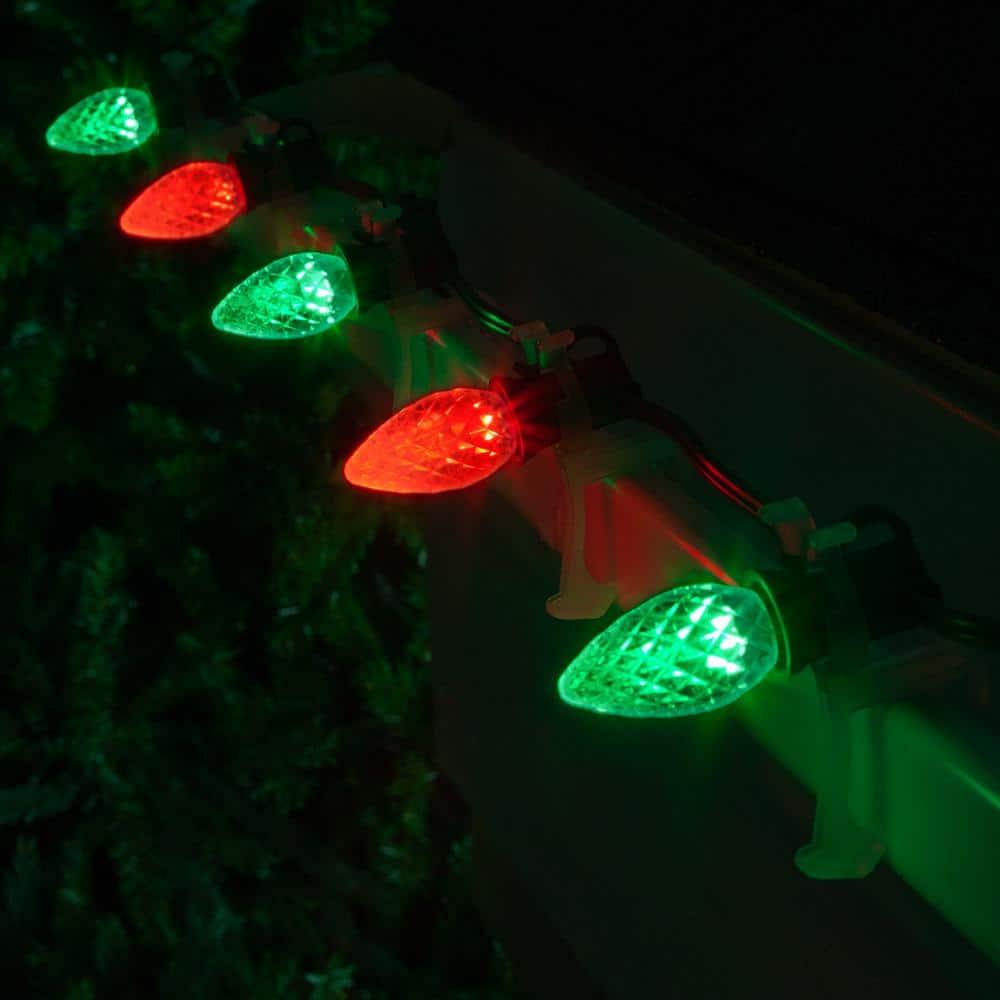 OptiCore 49 ft. 50-Light LED Red and Green Faceted C7 String Light Set