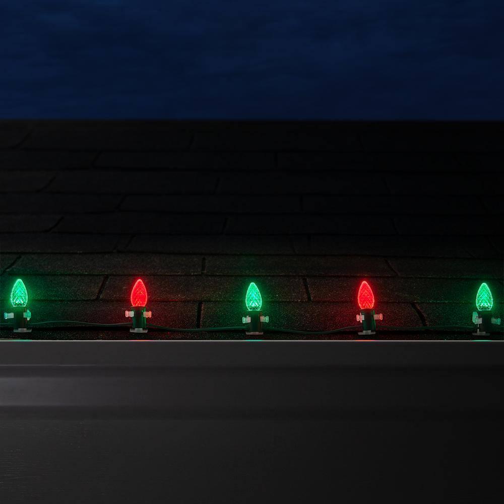 OptiCore 49 ft. 50-Light LED Red and Green Faceted C7 String Light Set