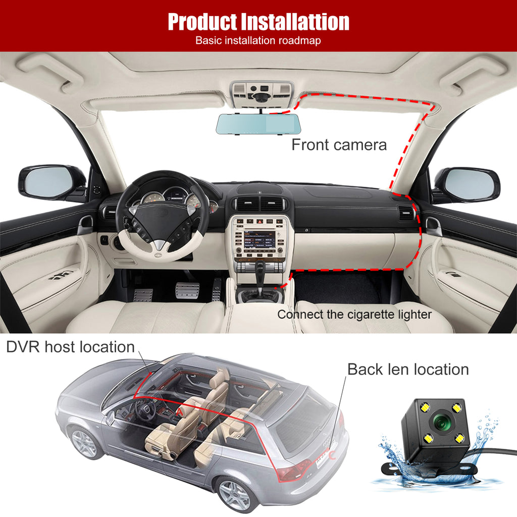 3 Camera Lens Car DVR 3-Channel Dash Cam HD 1080P Dash Camera Dual Lens Dashcam Video Recorder Black Box Car ParMonitoring Insede IR Night Vision