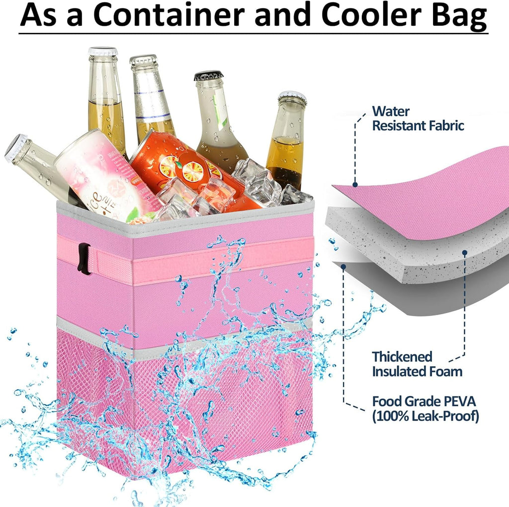 ELONGRIVER Car Trash Can Bin for Car Back Seat Leak Proof, Cute Car Trash Bag Hanging, Vehicle Trash Can for SUV Truck Van, Automotive Car Garbage Cans Front Seat Pink