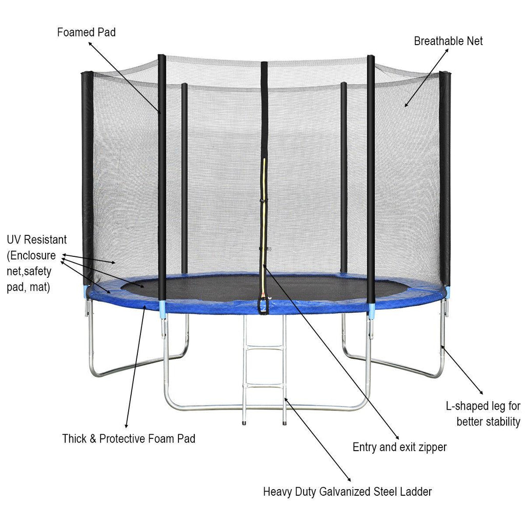 Gymax 10 FT Trampoline Combo Bounce Jump Safety Enclosure Net W/Spring Pad Ladder