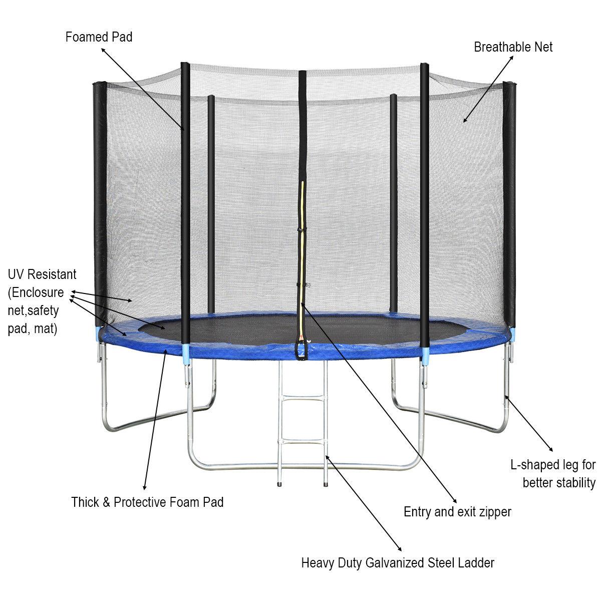 Gymax 10 FT Trampoline Combo Bounce Jump Safety Enclosure Net W/Spring Pad Ladder