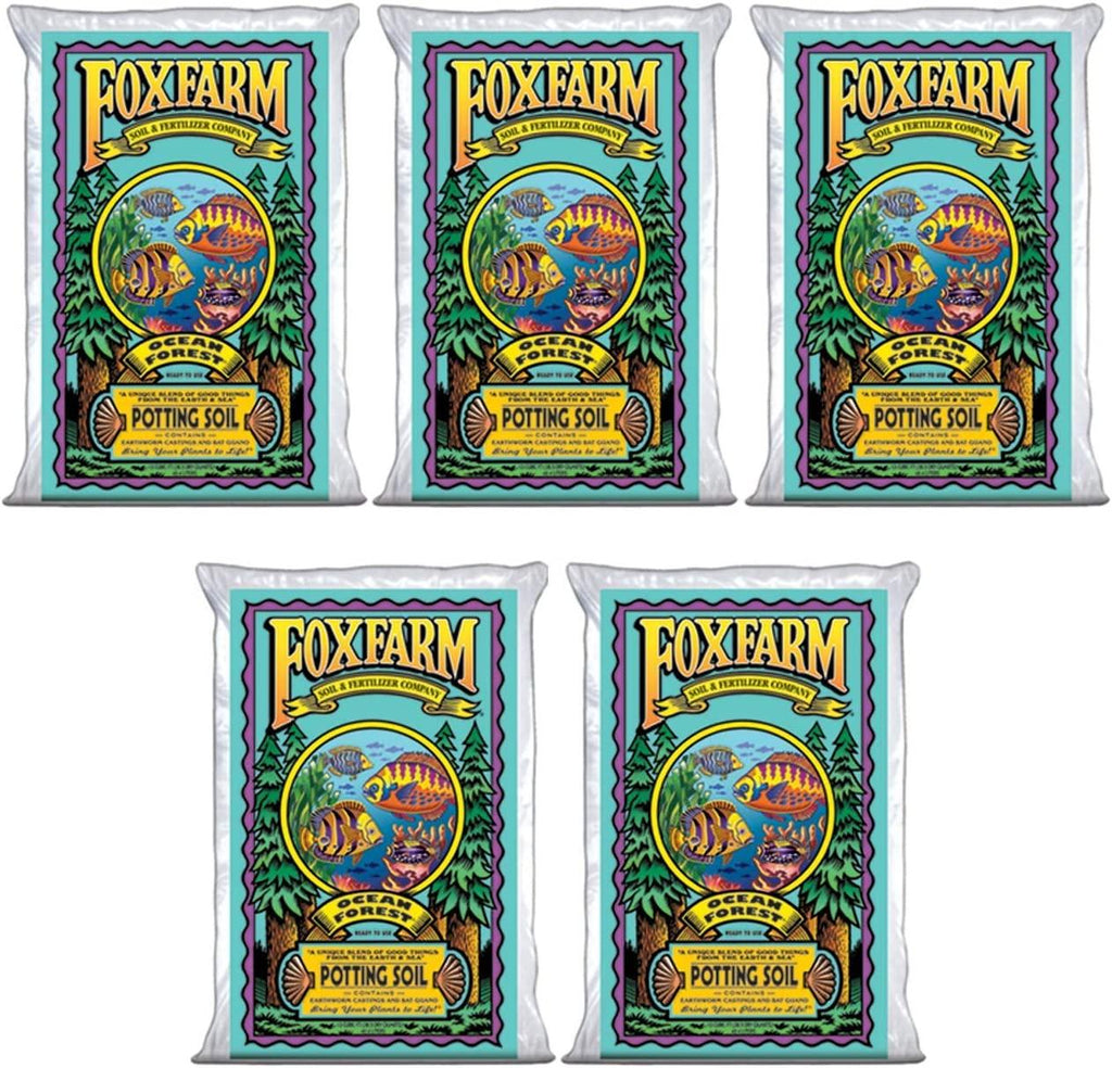Foxfarm FX14000 Ocean Forest Indoor/Outdoor Garden Potting Soil Bags 6.3-6.8 pH, 1.5 Cubic Feet, 40 pounds for Plants (5 Pack)