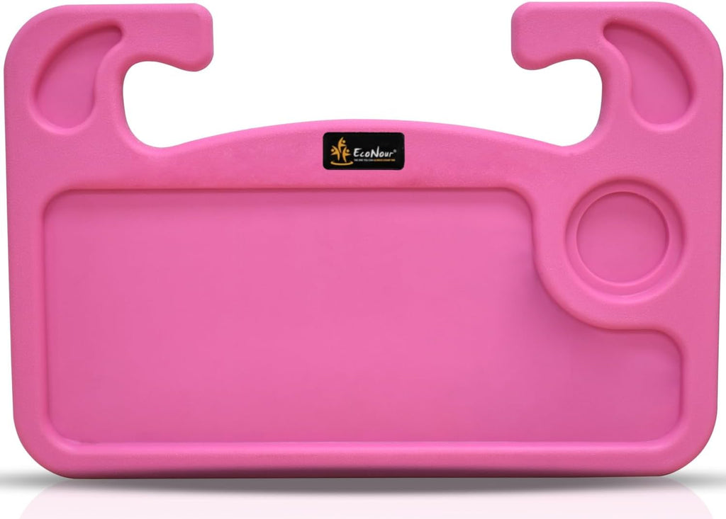 EcoNour 2 in 1 Car Steering Wheel Desk | Steering Wheel Tray for Laptop and Food | Pink Car Table Tray for Eating with Drinks Holder | Pink Car Accessories