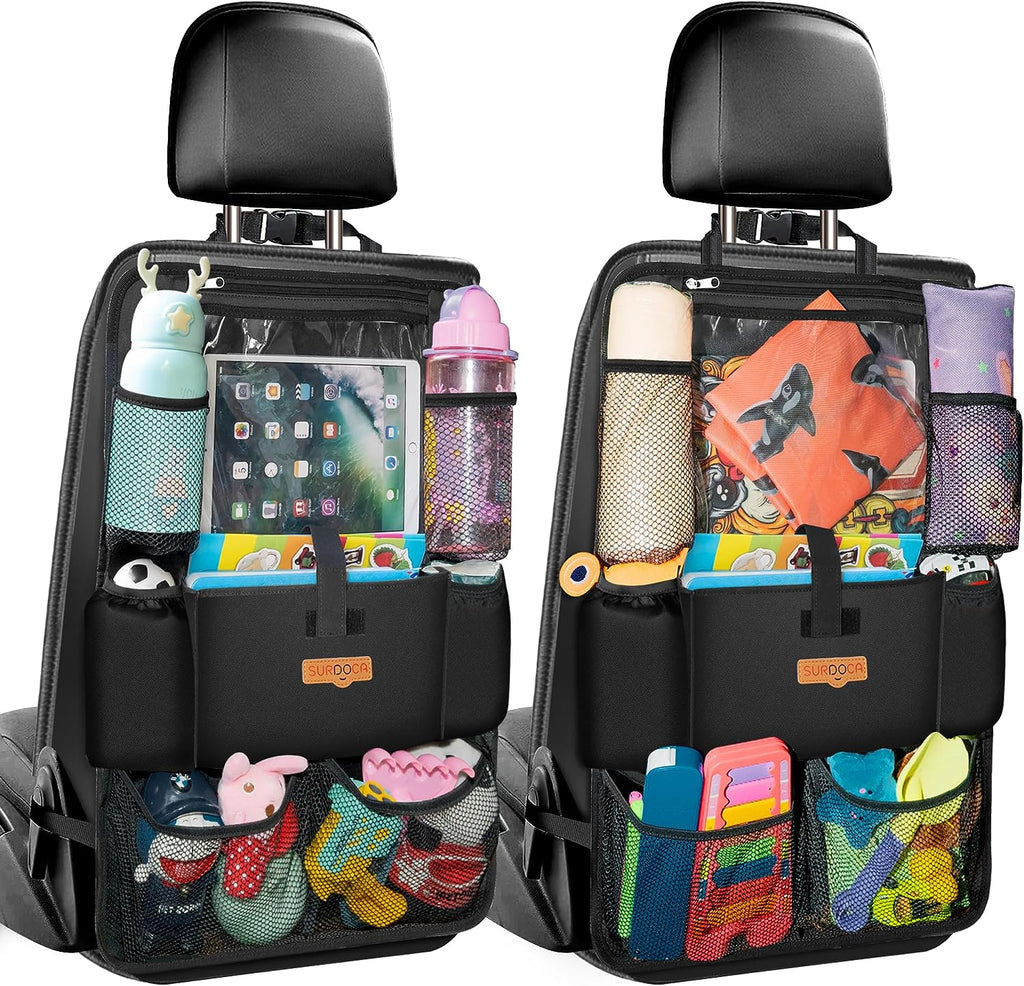 SURDOCA Car Organizers and Storage - Car Seat Organizer with 10.5-inch Clear Tablet Pocket, 4th Generation Backseat Car Organizer with 9 Pockets, Car Accessories for Kids, 2 Pack