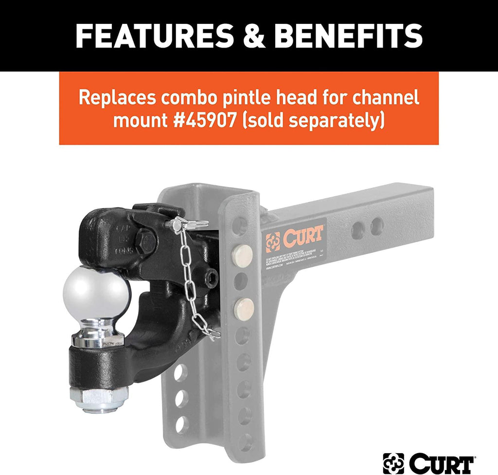 CURT 45920 Channel Mount Pintle Attachment with 2-5/16-Inch Ball, 13,000 lbs, Shank Required , Black
