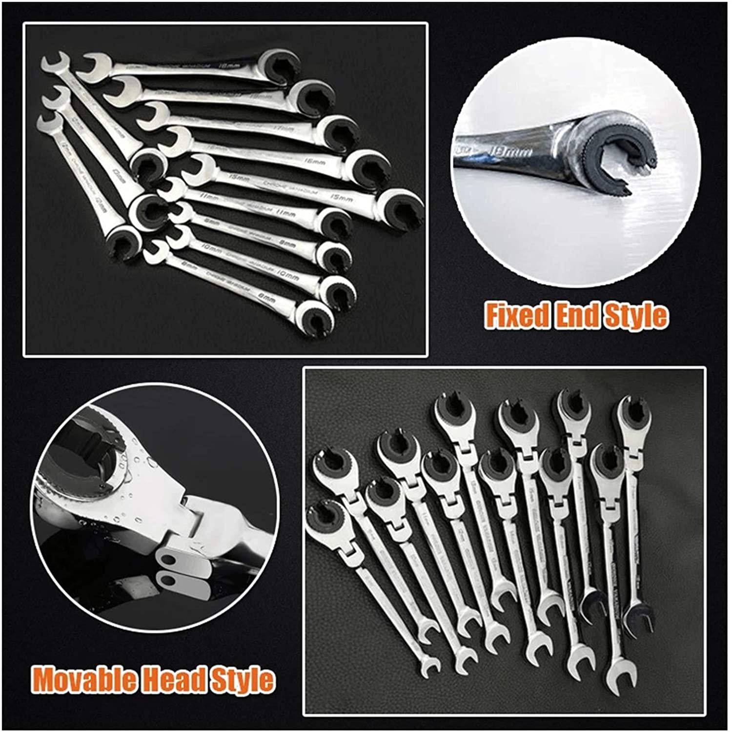 Without Socket Wrench Mechanic Tool Set Tubing Ratchet Wrench Moving Head Ratchet Wrench Tools for Car Vehicle Auto Replacement Parts Hand Tool Manual Car (Color : Fixed Head 12 pcs)