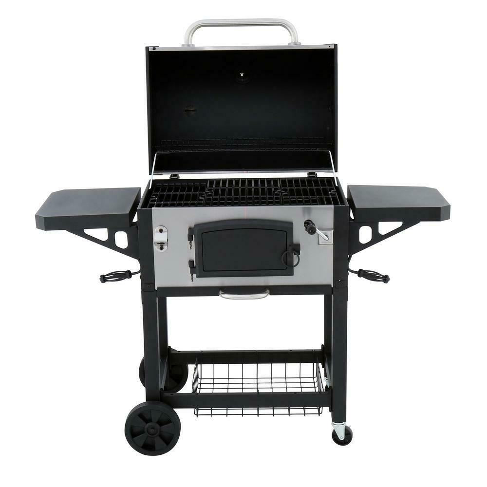 Grill Porcelain-Enameled Cast Iron Cart Style in Black and  Steel