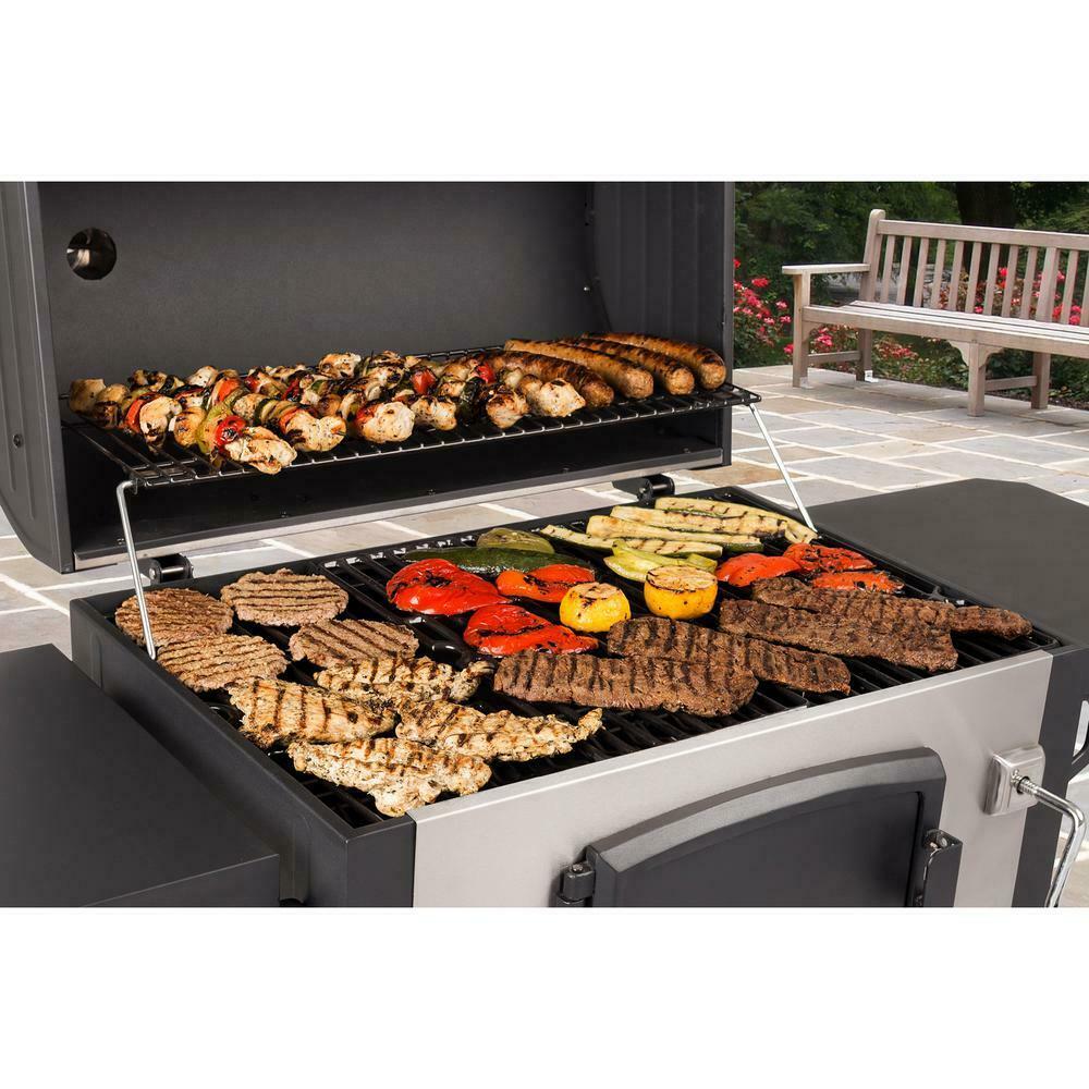 Grill Porcelain-Enameled Cast Iron Cart Style in Black and  Steel