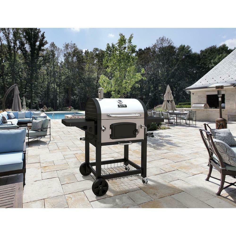 Grill Porcelain-Enameled Cast Iron Cart Style in Black and  Steel