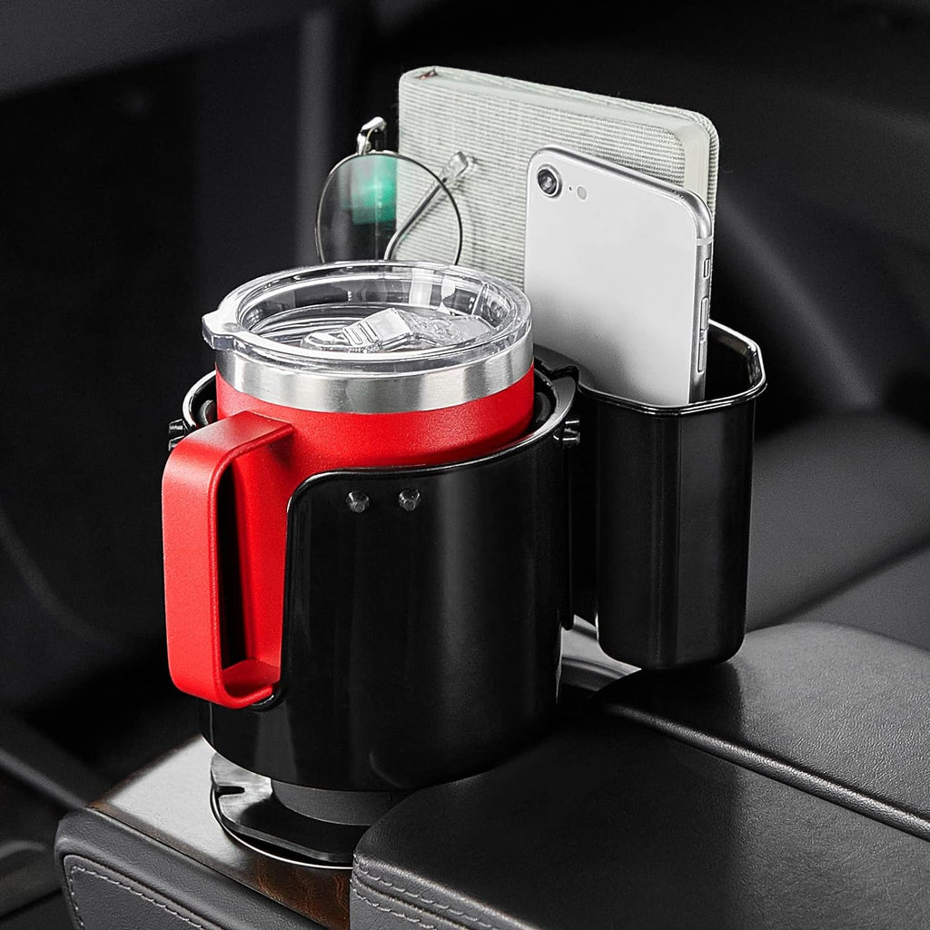 JoyTutus Cup Holder with Storage Box 2 Pack, Cup Holder Expander for Car, Large Car Cup Holder Adapt Most Regular Cup Holder 18-40oz, fit in 2.75-3.25inch Car Holder, with Attached Organizer