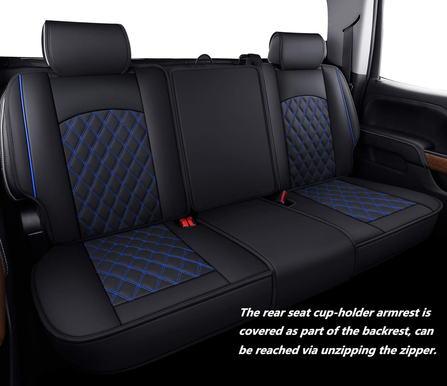 Aierxuan Seat Covers for 2007-2024 GMC Sierra Chevy Chevrolet Silverado 1500 2500HD 3500HD Trail Boss Z71 Crew Double Extended Cab Waterproof Leather Truck Pickup Cuchion(Full Set, Black-Blue)