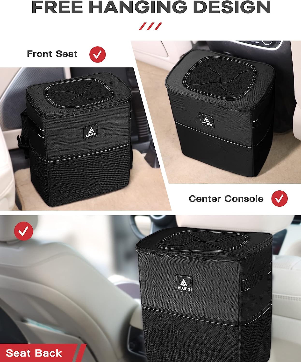 AUJEN Trash Can- Easy-to-Install Car Accessory Interior - Leak-Proof Organizer and Storage Bag for The Back/Front/Console of Any Cars,Sedans, SUVs &amp; Trucks