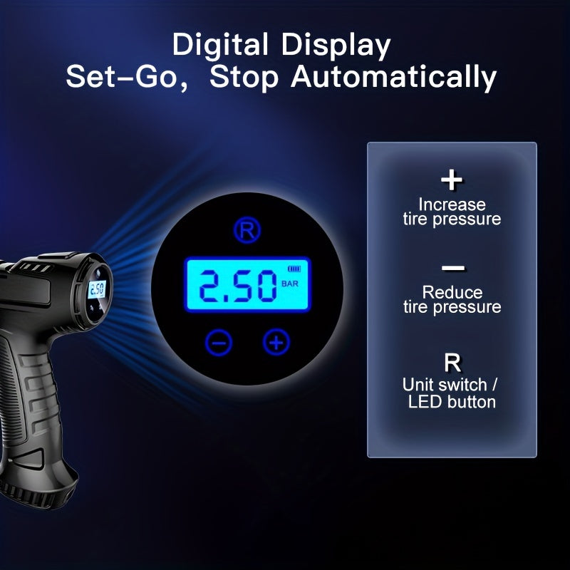 120W Portable Air Compressor Pump - Digital Tire Inflator For Cars, Bicycles &amp; Balls