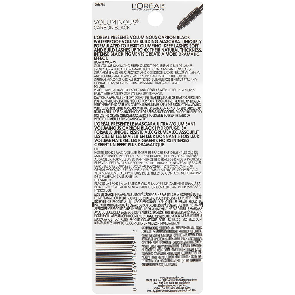 L'Oréal Paris Makeup Voluminous Original Volume Building Waterproof Mascara, Carbon Black, 0.23 Fl Oz