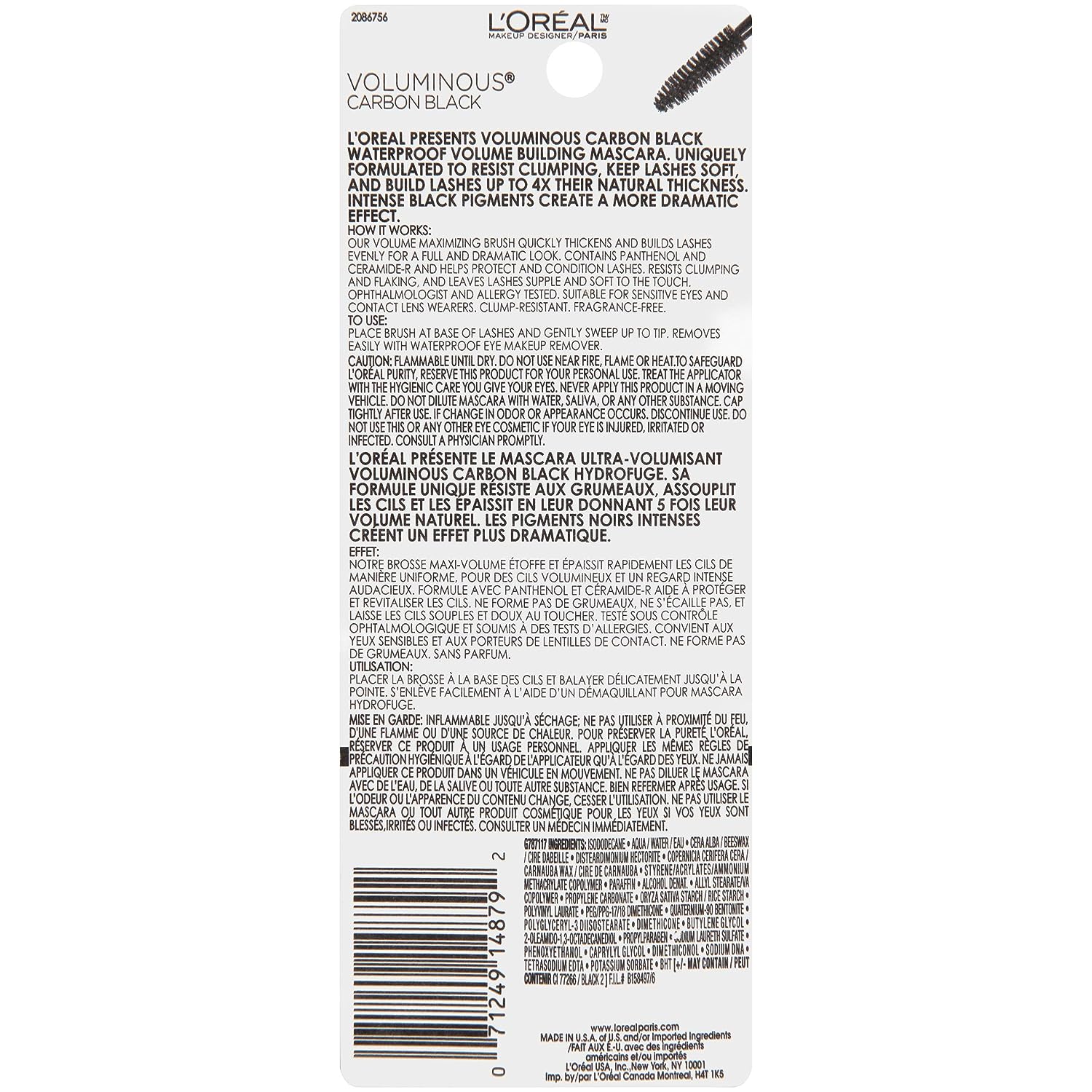 L'Oréal Paris Makeup Voluminous Original Volume Building Waterproof Mascara, Carbon Black, 0.23 Fl Oz