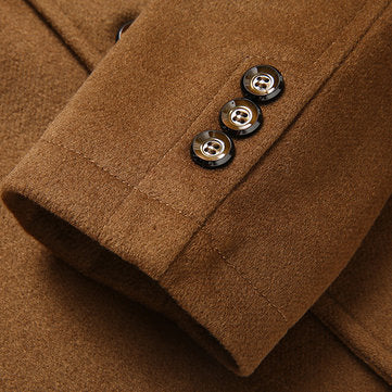 dual collar winter spring business casual pockets wool coat for men