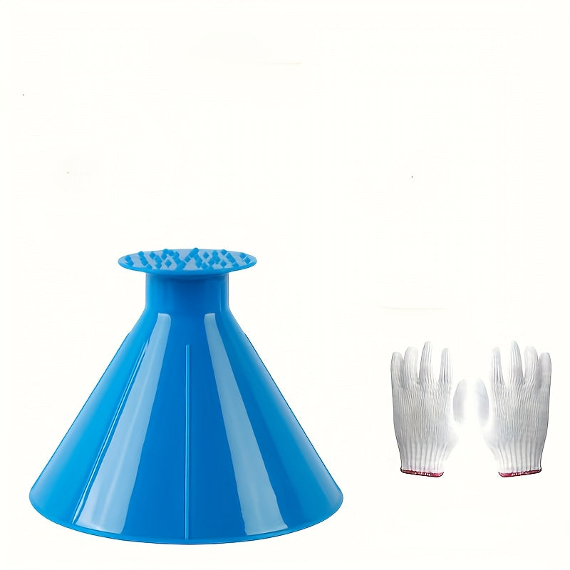 1pc Car Window Windshield Magic Ice Scraping Oil Funnel Snow Shovel + 1pair Gloves, Ice Removal Tool Scraping Winter Car Accessories