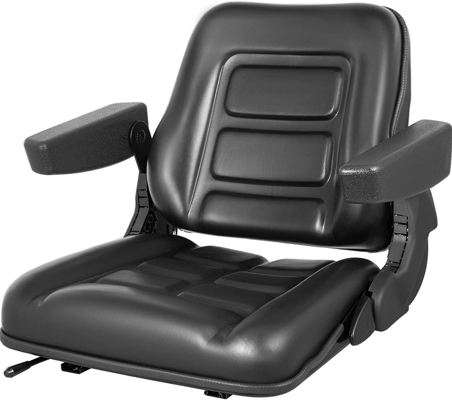 Universal Forklift Seat Black PVC Tractor Seat, 6"/150MM Adjustable Mower Seat Foldable Seat Including Armrests&Seat Switch, 18.5" x 20" x 18" Skid Steer Seat Fit Forklift, Tractor, Skid Loader