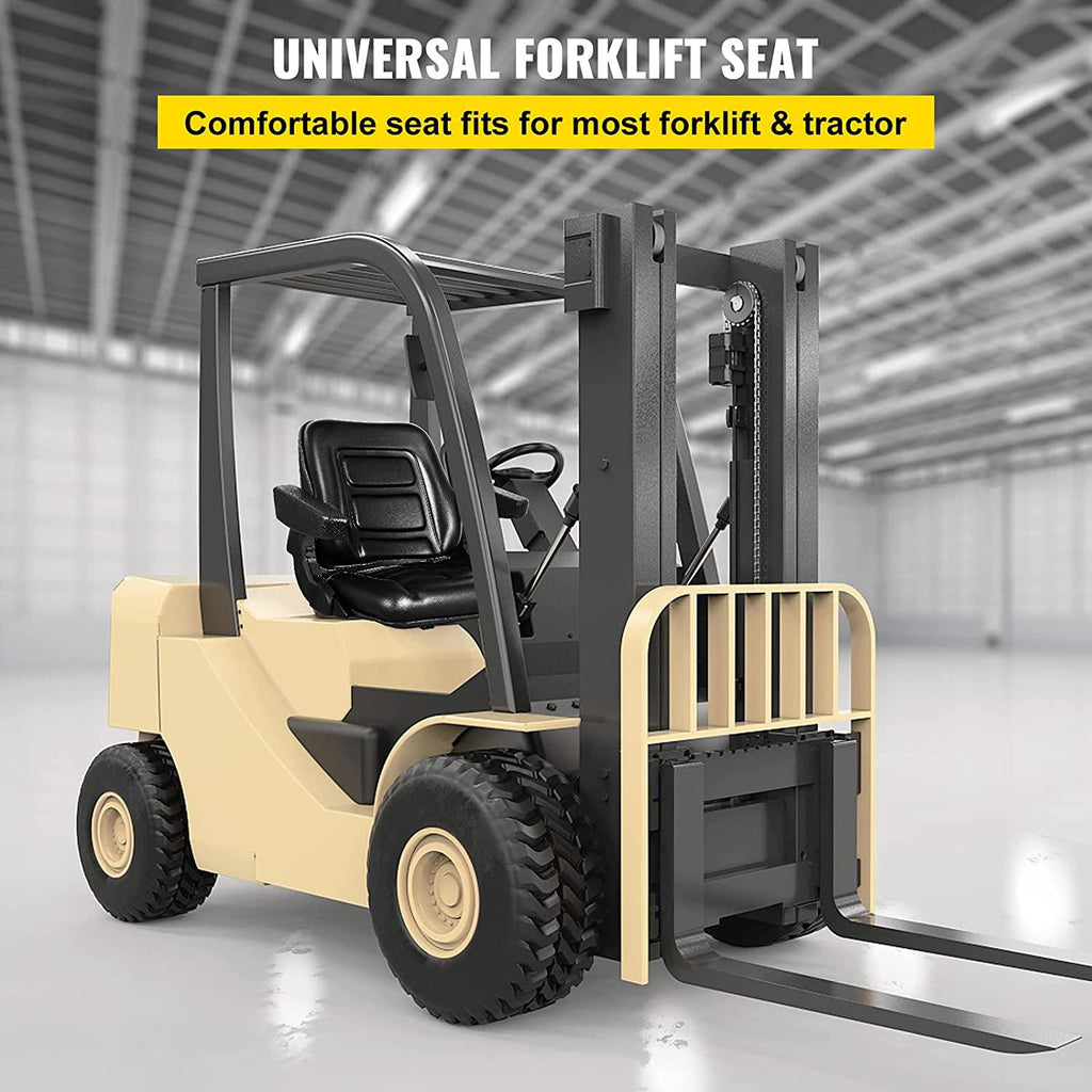 Universal Forklift Seat Black PVC Tractor Seat, 6"/150MM Adjustable Mower Seat Foldable Seat Including Armrests&Seat Switch, 18.5" x 20" x 18" Skid Steer Seat Fit Forklift, Tractor, Skid Loader