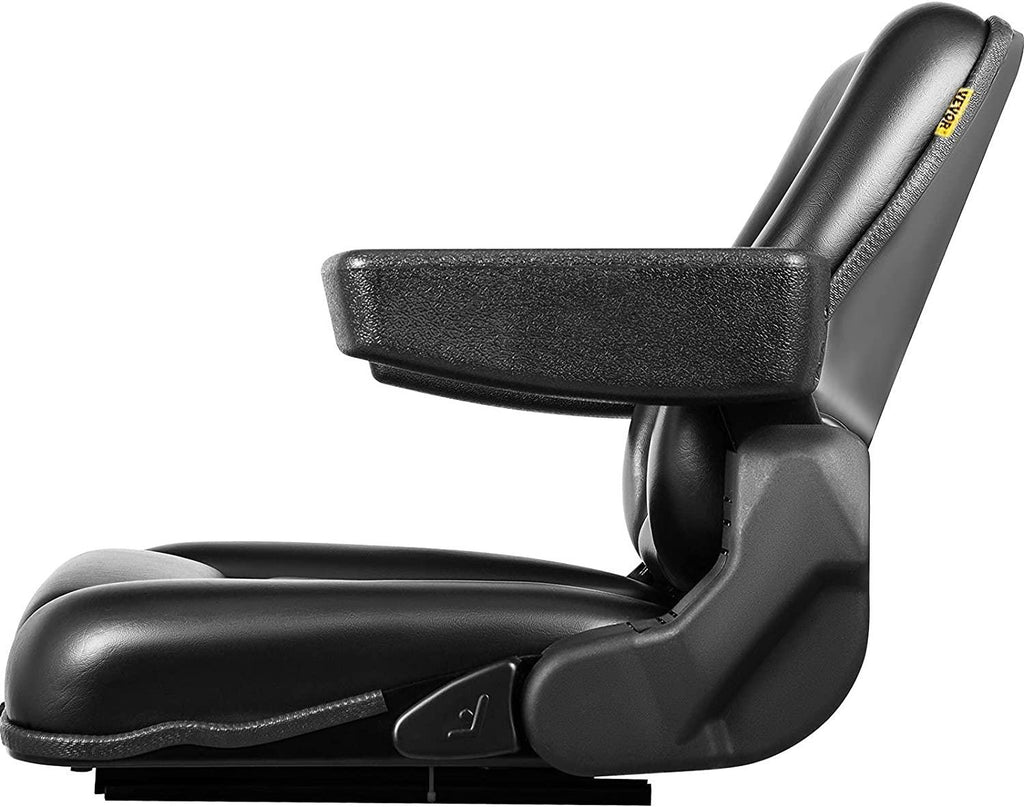 Universal Forklift Seat Black PVC Tractor Seat, 6"/150MM Adjustable Mower Seat Foldable Seat Including Armrests&Seat Switch, 18.5" x 20" x 18" Skid Steer Seat Fit Forklift, Tractor, Skid Loader