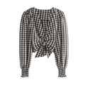 women vintage v neck plaid print shirts