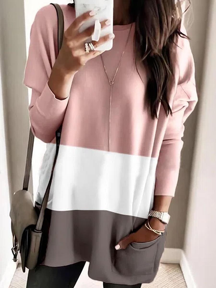 Casual Color Matching Crew Neck Long Sleeves T-shirt