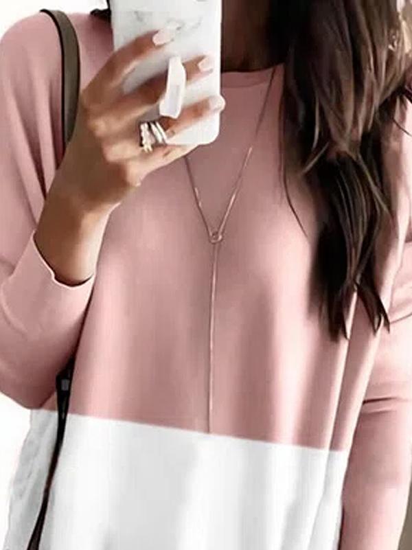 Casual Color Matching Crew Neck Long Sleeves T-shirt