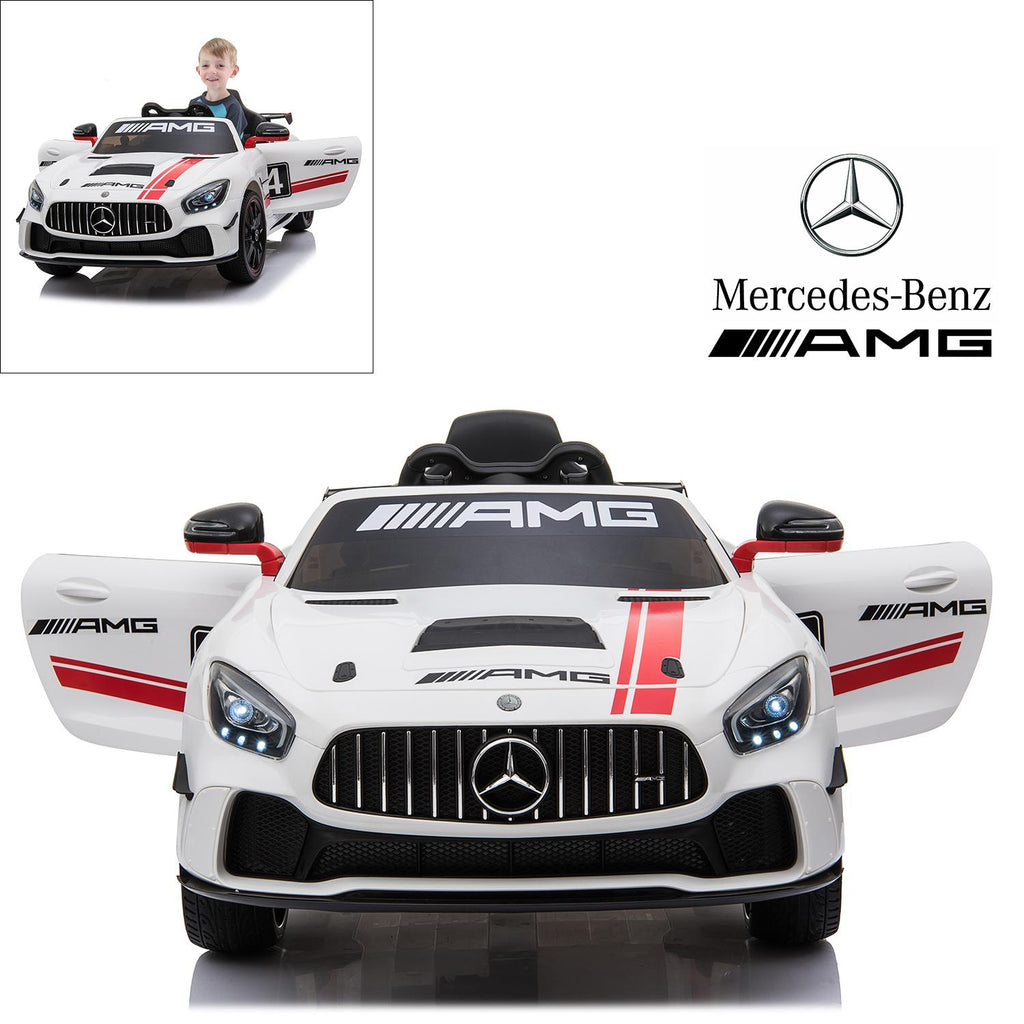 Mercedes Benz AMG GT4 Electric Ride On Car with Remote Control for Kids, 12V Power Battery Official Licensed Kids Car with 2.4G Radio Parental Control Opening Doors