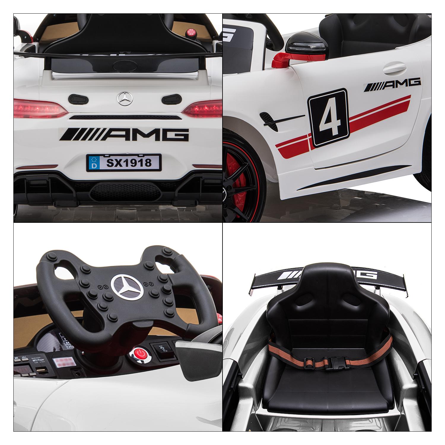 Mercedes Benz AMG GT4 Electric Ride On Car with Remote Control for Kids, 12V Power Battery Official Licensed Kids Car with 2.4G Radio Parental Control Opening Doors