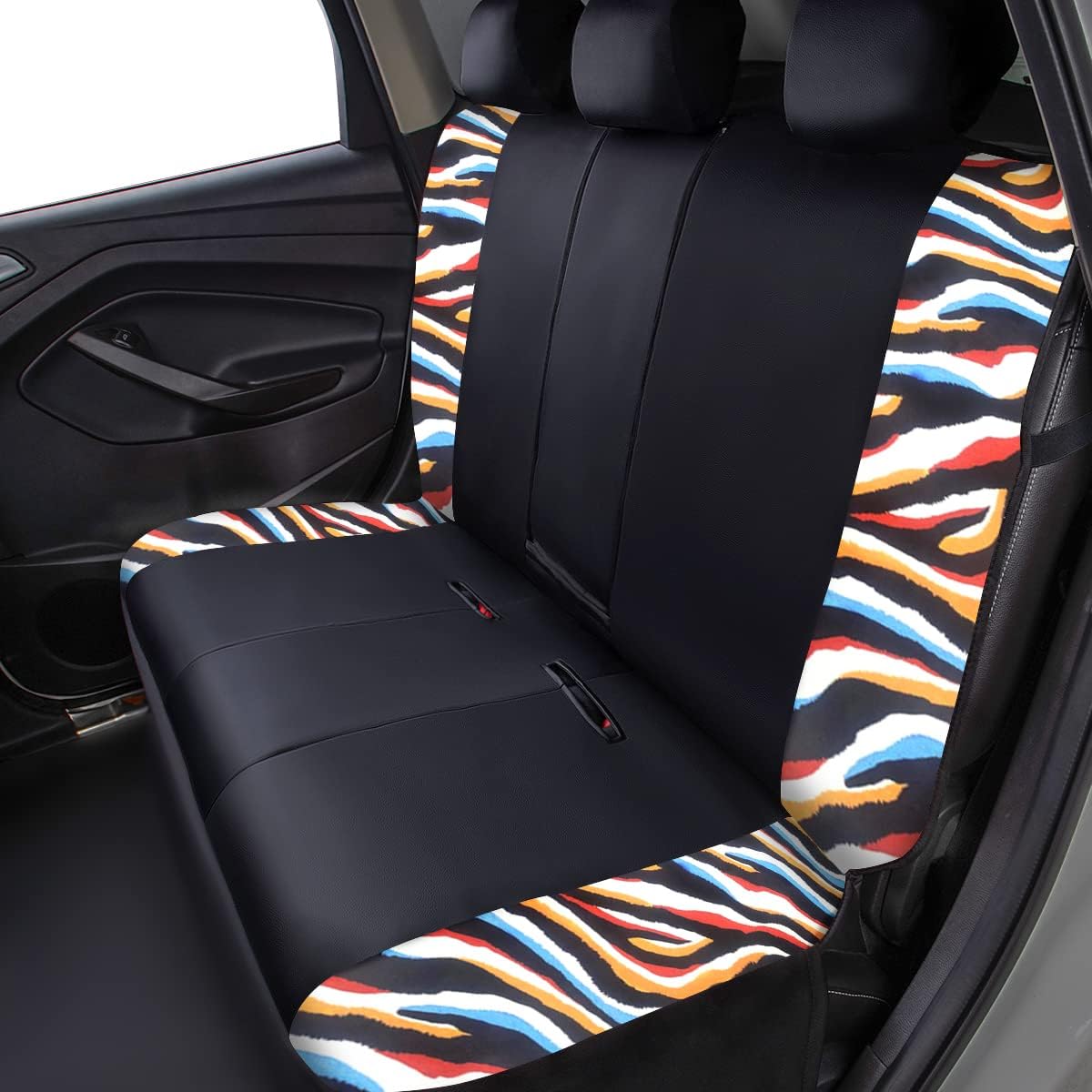 Flying Banner car seat Covers Protects Water Proof Faux Leather Carbon Fiber Fronts Rear Bench Covers (Muti-Color Zebra Black, Full Set - 8PCS)