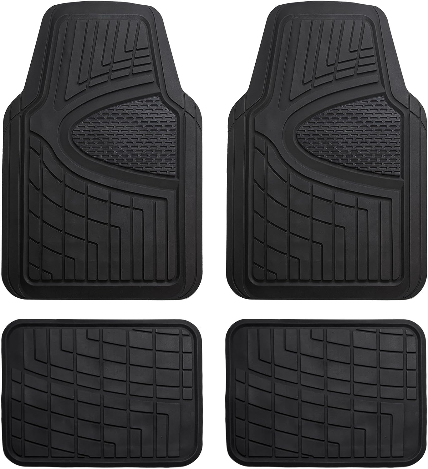 FH Group Automotive Floor Mats - Heavy-Duty Rubber Floor Mats for Cars, Universal Fit Full Set, Climaproof &amp; Trimmable Floor Mats for Most Sedan, SUV, Truck, Black
