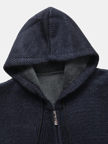 mens knitted zip front casual drawstring hooded cardigans with pocket