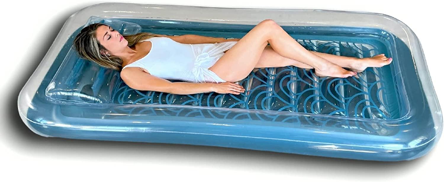 inflatable adult tanning pool i suntan tub – outdoor lounge pool i adult kiddie blow up pool i blowup one person personal pool and float for relaxation and sunbathing l reybed (blue)