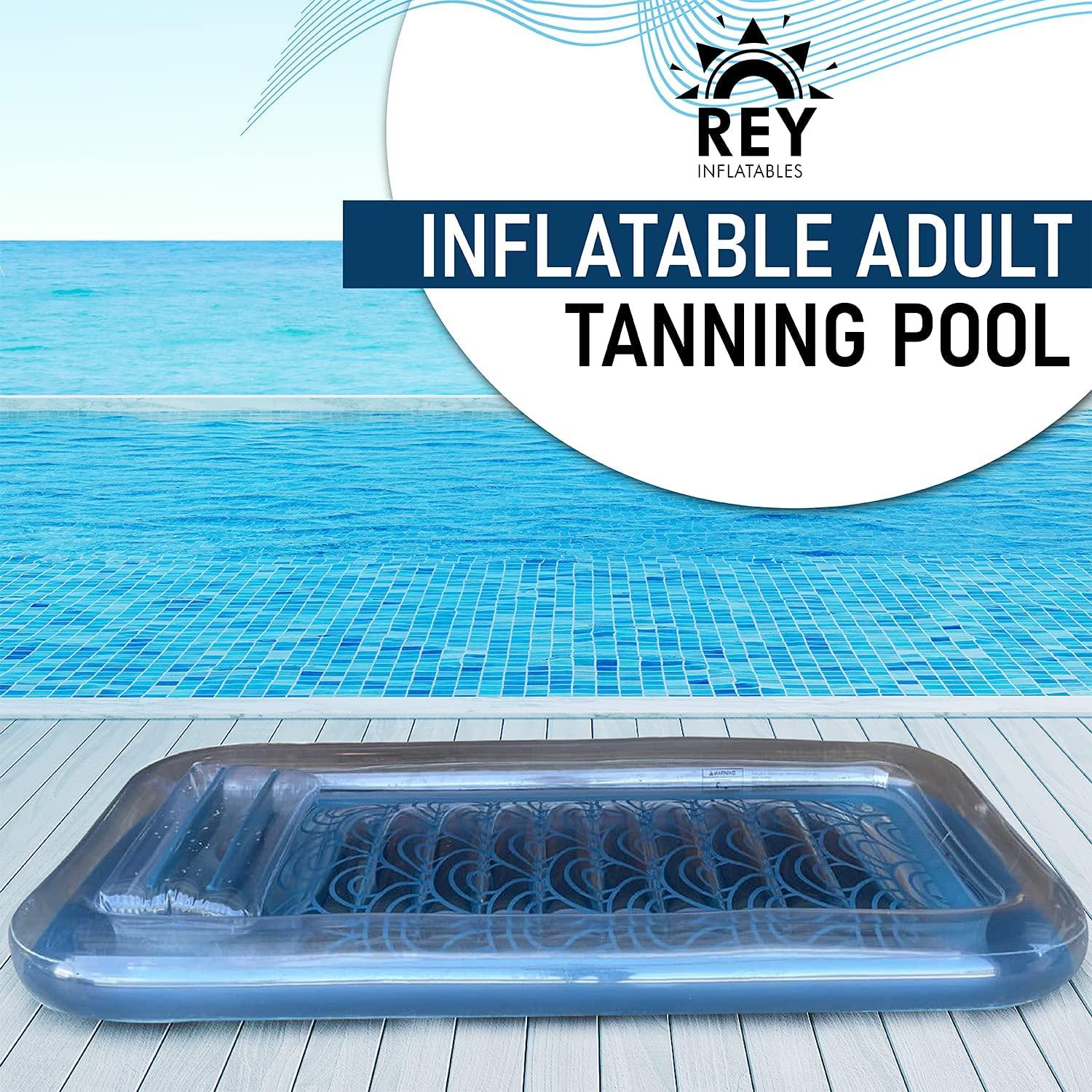 inflatable adult tanning pool i suntan tub – outdoor lounge pool i adult kiddie blow up pool i blowup one person personal pool and float for relaxation and sunbathing l reybed (blue)