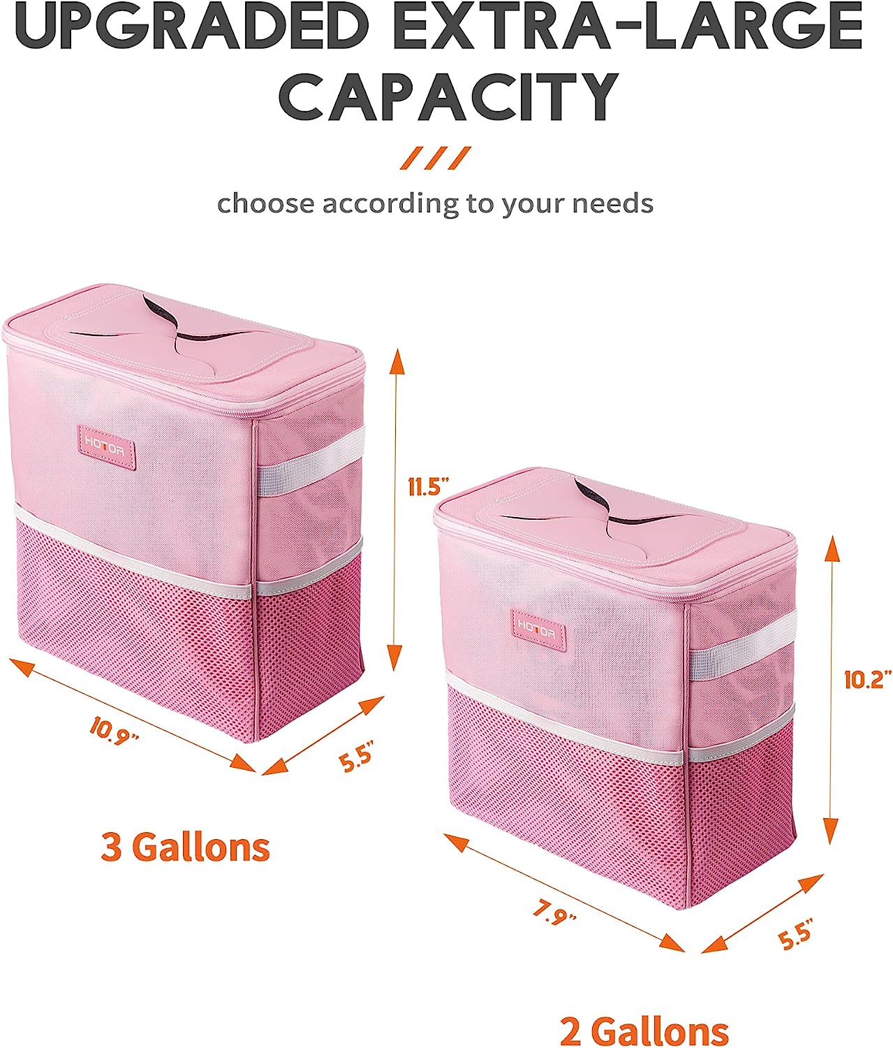 HOTOR Car Trash Can, 3-Gallon Ultra-Large Car Garbage Can, 100% Leakproof &amp; Waterproof Trash Can for Car, Multipurpose Car Trash Bin with Adjustable Straps, Magnetic Buckles, Mesh Pockets (Pink)