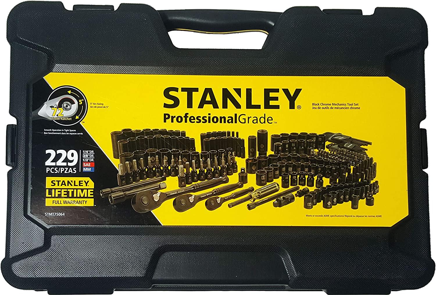 STANLEY Professional Grade Black Chrome Mechanics Tool Set (Socket Set-229 pieces)