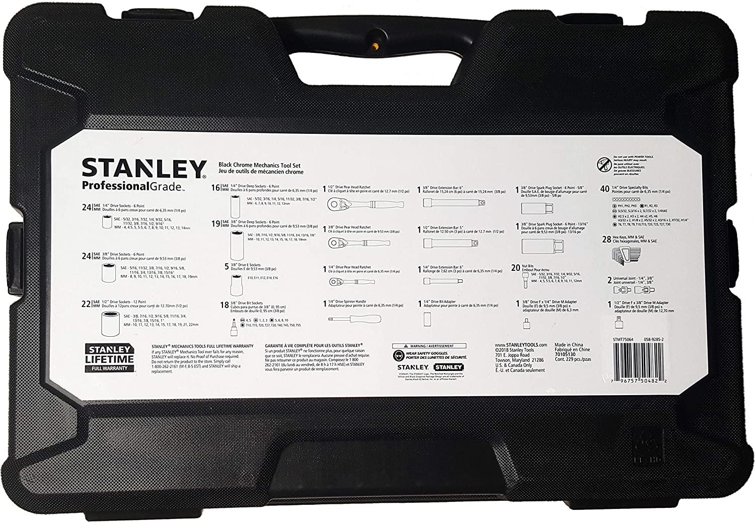 STANLEY Professional Grade Black Chrome Mechanics Tool Set (Socket Set-229 pieces)
