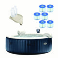 Portable 6 Person Inflatable Spa, Cup Holder, Filter Cartridges (6 Pack)