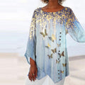 Casual round neck long sleeve fashion butterfly print top